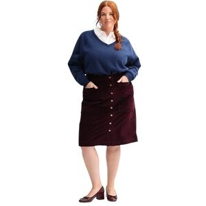 NWT Sonoma Button Front Corduroy Skirt Plum Size 18